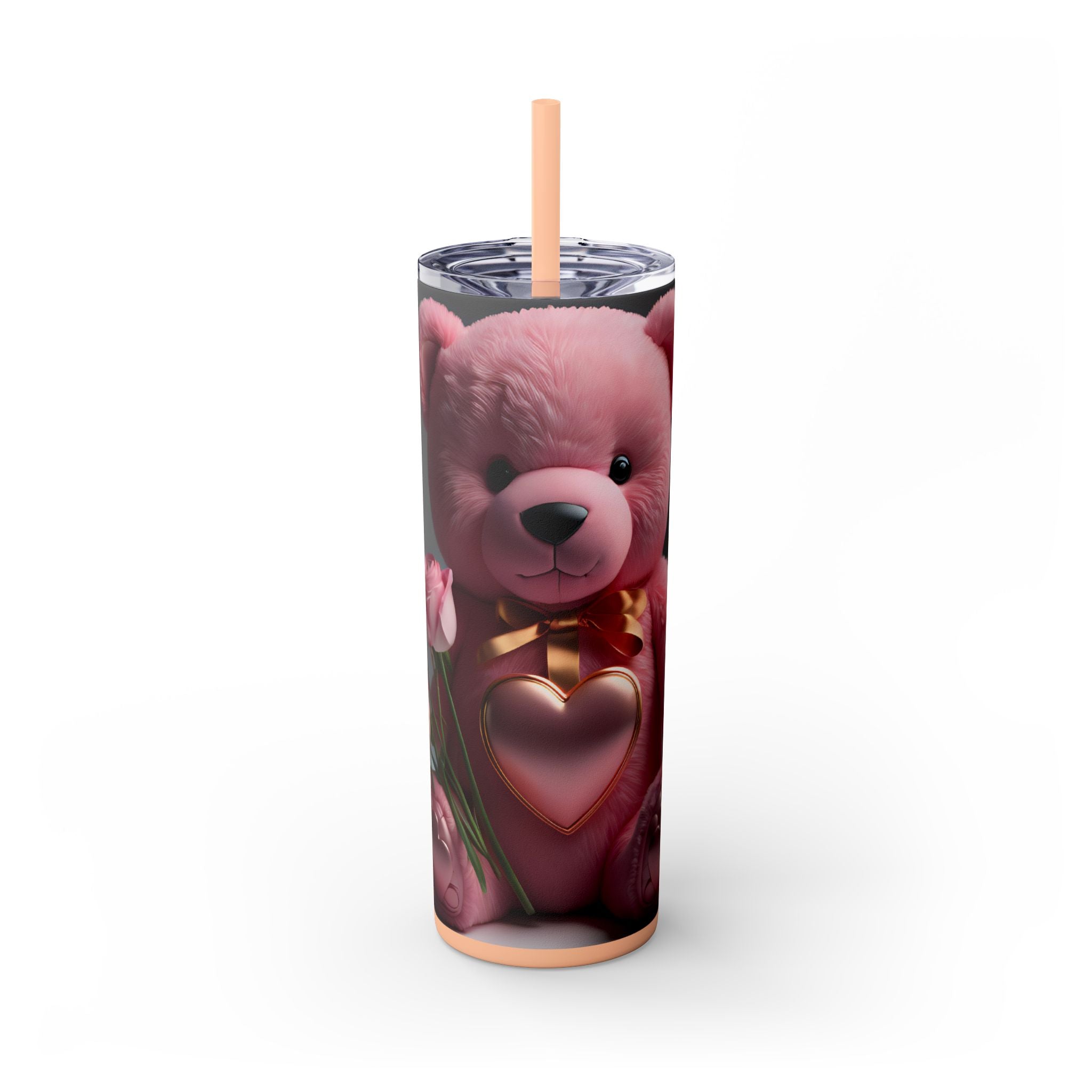 Tumbler with Straw - Valentine's Day Teddy Bears Design